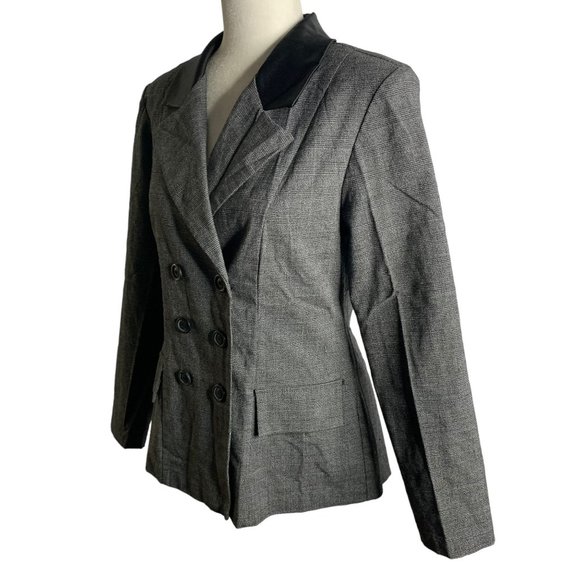 Vintage Dress Barn Skirt Suit Set 8 Black Check Double Breasted Satin Collar - Picture 6 of 10